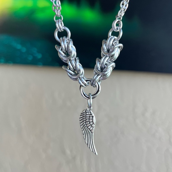 Set ! Handmade maille choker necklace with angel wing + earrings boho valentine - Picture 5 of 14